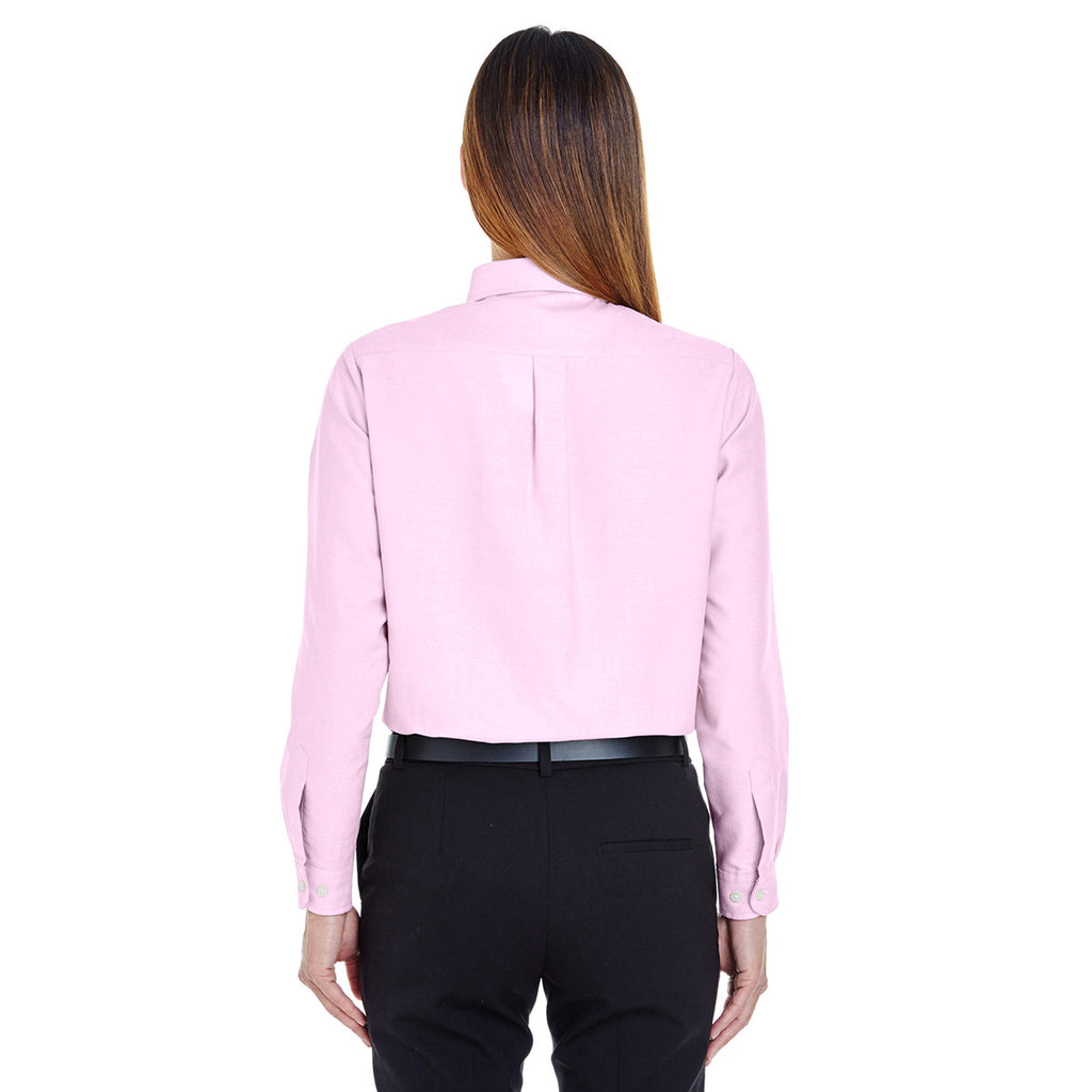 UltraClub Women's Pink Classic Wrinkle-Resistant Long-Sleeve Oxford