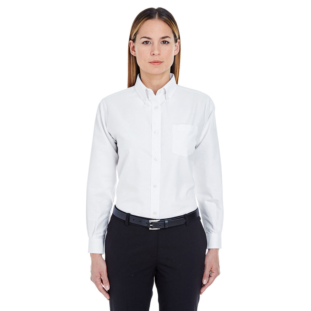 UltraClub Women's White Classic Wrinkle-Resistant Long-Sleeve Oxford