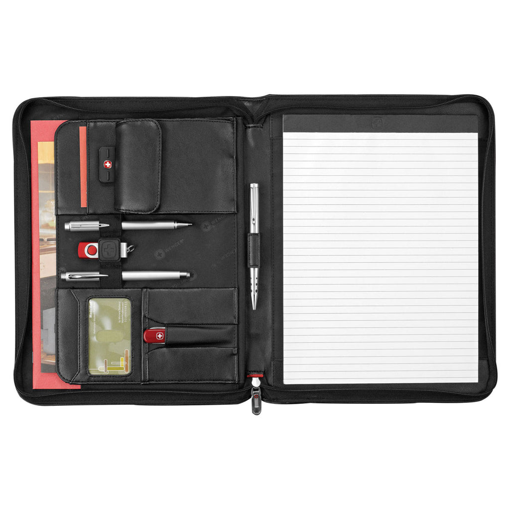 Wenger Black Executive Leather Zippered Padfolio