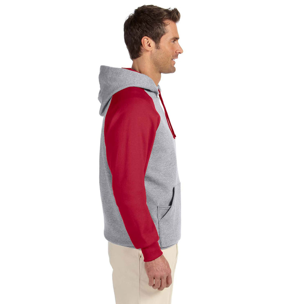 Jerzees Men's Oxford/True Red 8 Oz. Nublend Colorblock Raglan Pullover Hood