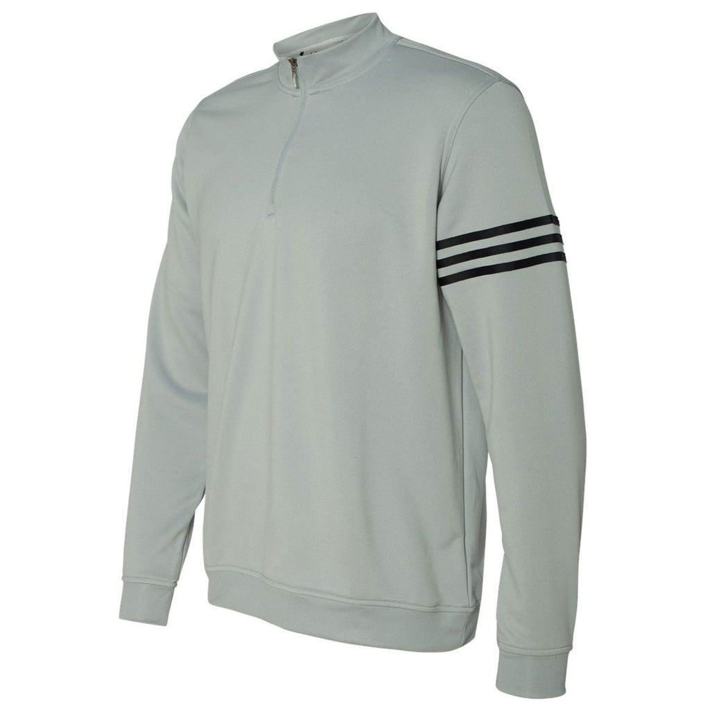 adidas Golf Men's Chrome/Black Climalite 3-Stripes French Terry Quarter-Zip Pullover