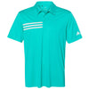 adidas Men's Hi-Res Aqua/White 3 Stripe Chest Polo