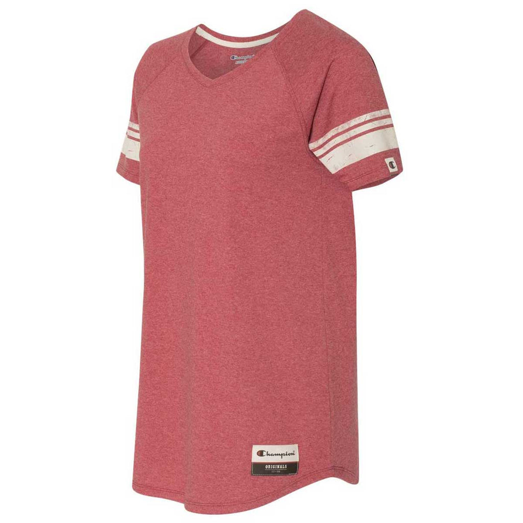 Champion Women's Carmine Red Heather Originals Triblend Varsity Tee