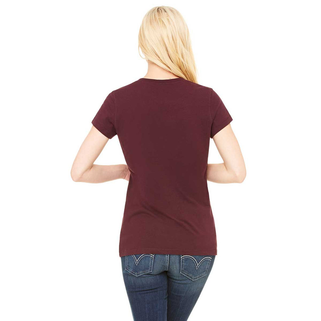 Bella + Canvas Women's Maroon Jersey Short-Sleeve V-Neck T-Shirt