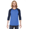 American Apparel Unisex Hth Lk Blue/Navy Poly-Cotton Baseball Raglan Tee