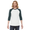 American Apparel Unisex White/Forest Poly-Cotton Baseball Raglan Tee