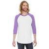 American Apparel Unisex White/Orchid Poly-Cotton Baseball Raglan Tee