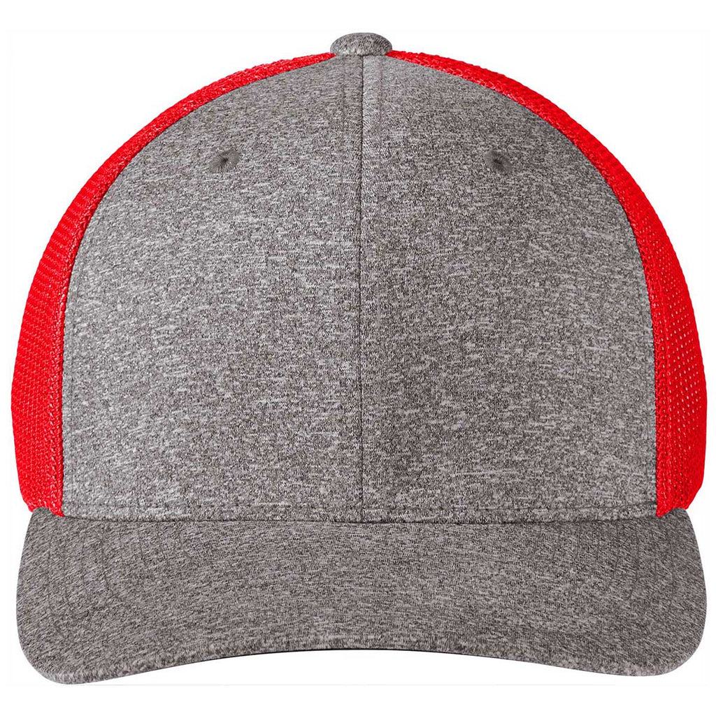 Port Authority True Red/Grey Heather Flexfit Melange Trucker Mesh Back Cap