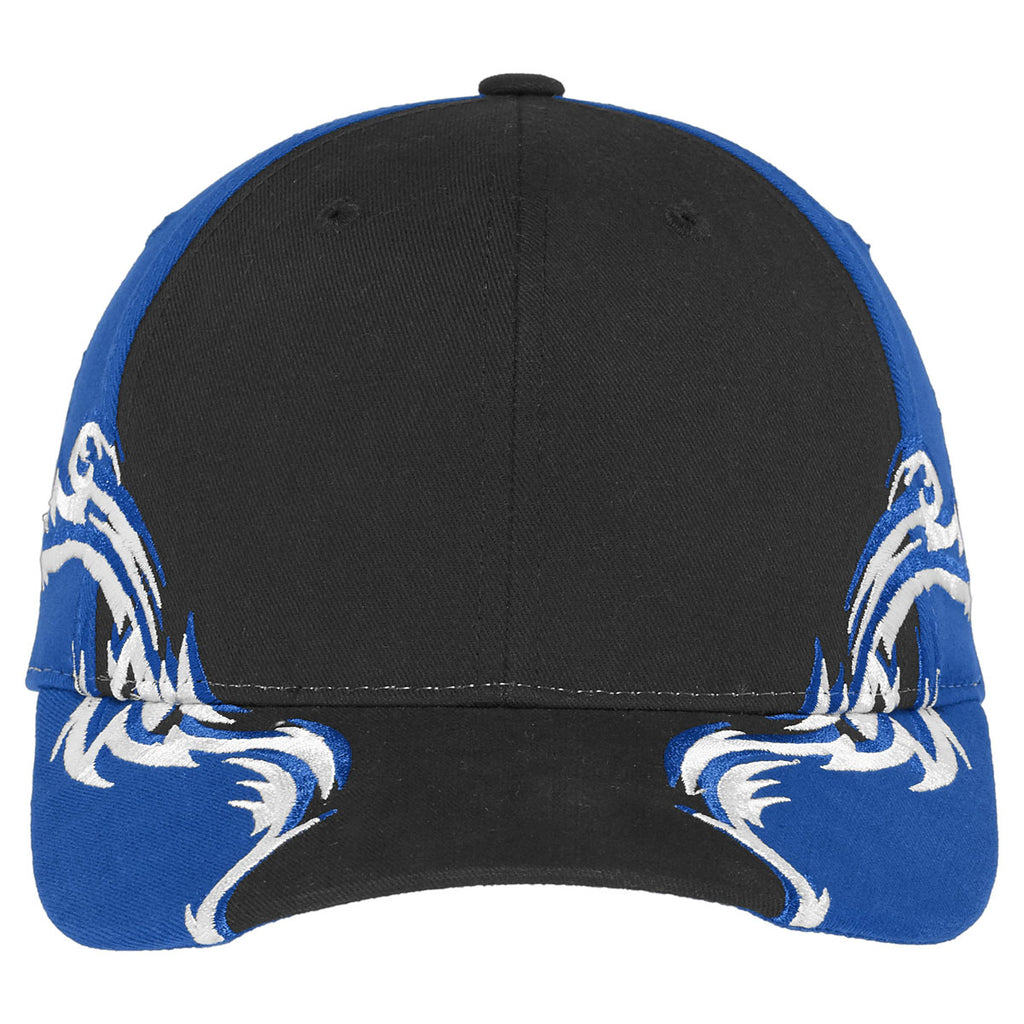 Port Authority Black/Royal/White Colorblock Racing Cap with Flames