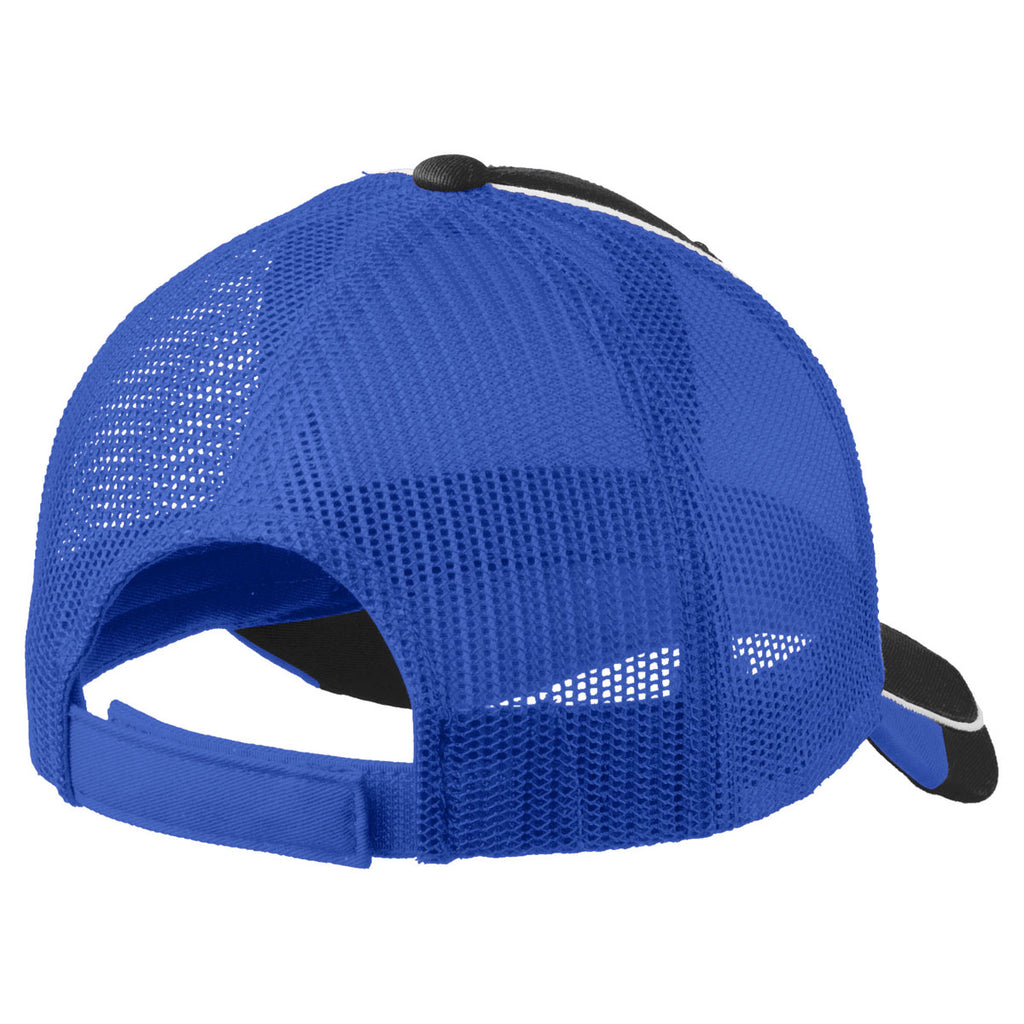 Port Authority Black/ White/ True Royal Colorblock Mesh Back Cap