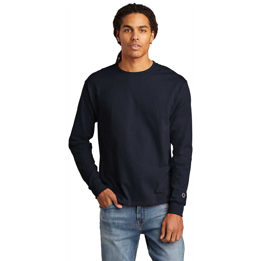 Champion Men's Navy Heritage 5.2-oz Jersey Long Sleeve Tee