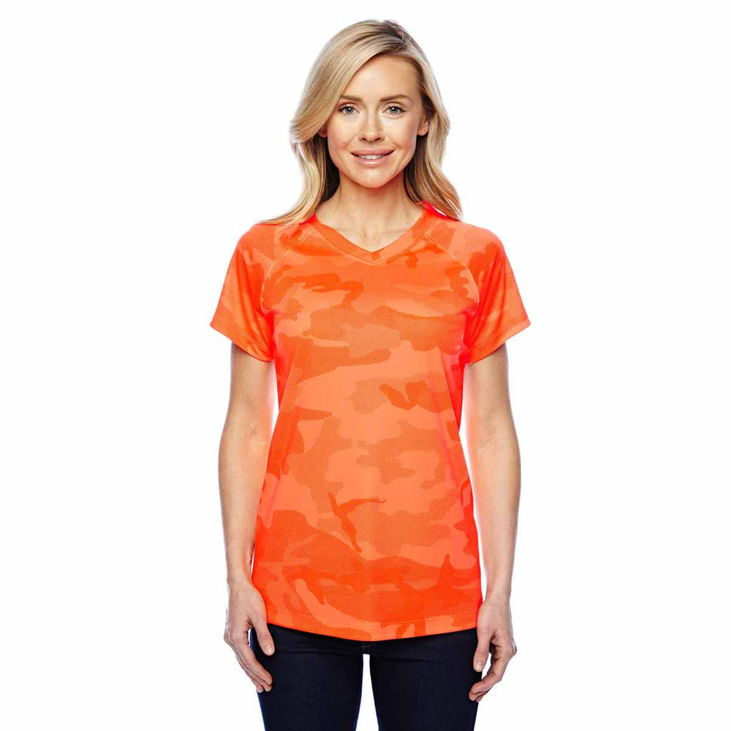 Champion Women's Safety Orange Camo Double Dry 4.1-Ounce V-Neck T-Shirt