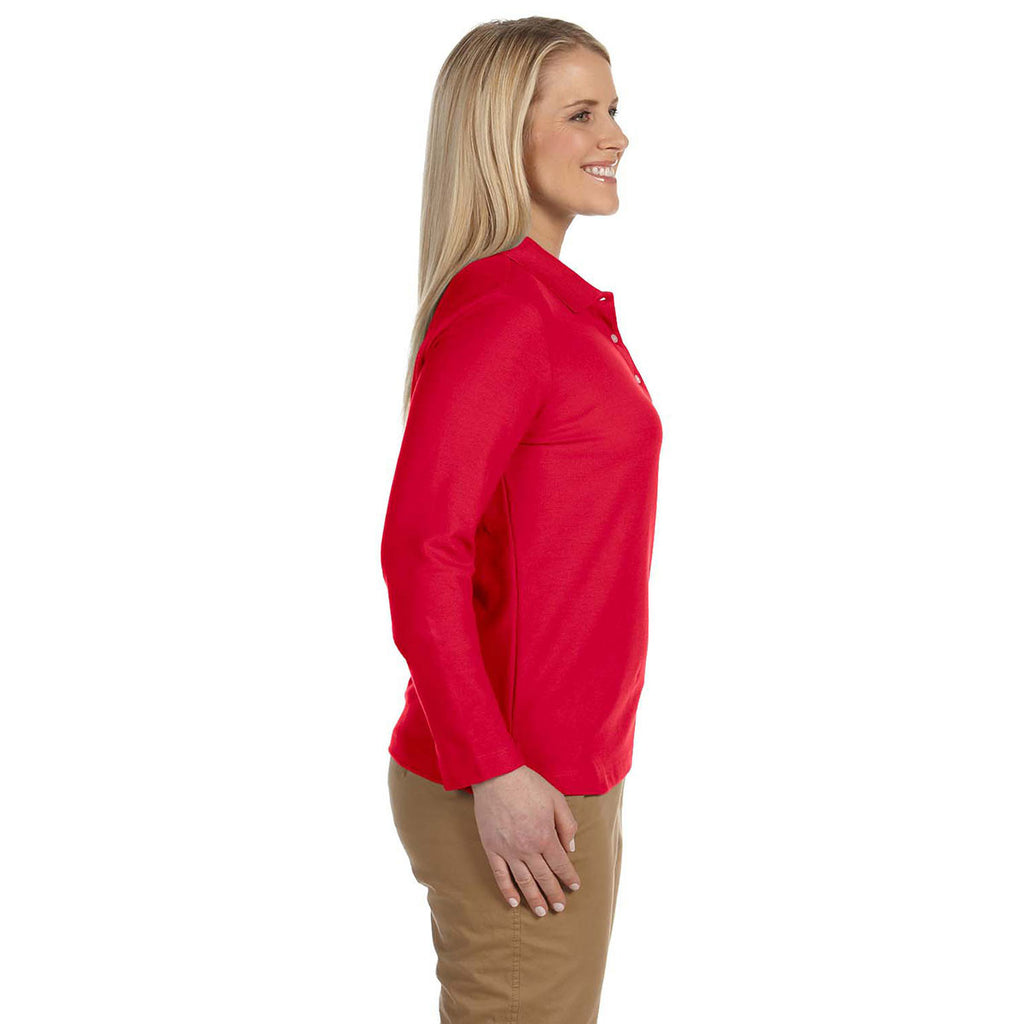 Devon & Jones Women's Red Pima Pique Long-Sleeve Polo