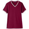 Devon & Jones Women's Burgundy/White CrownLux Performance Plaited Tipped V-Neck Polo