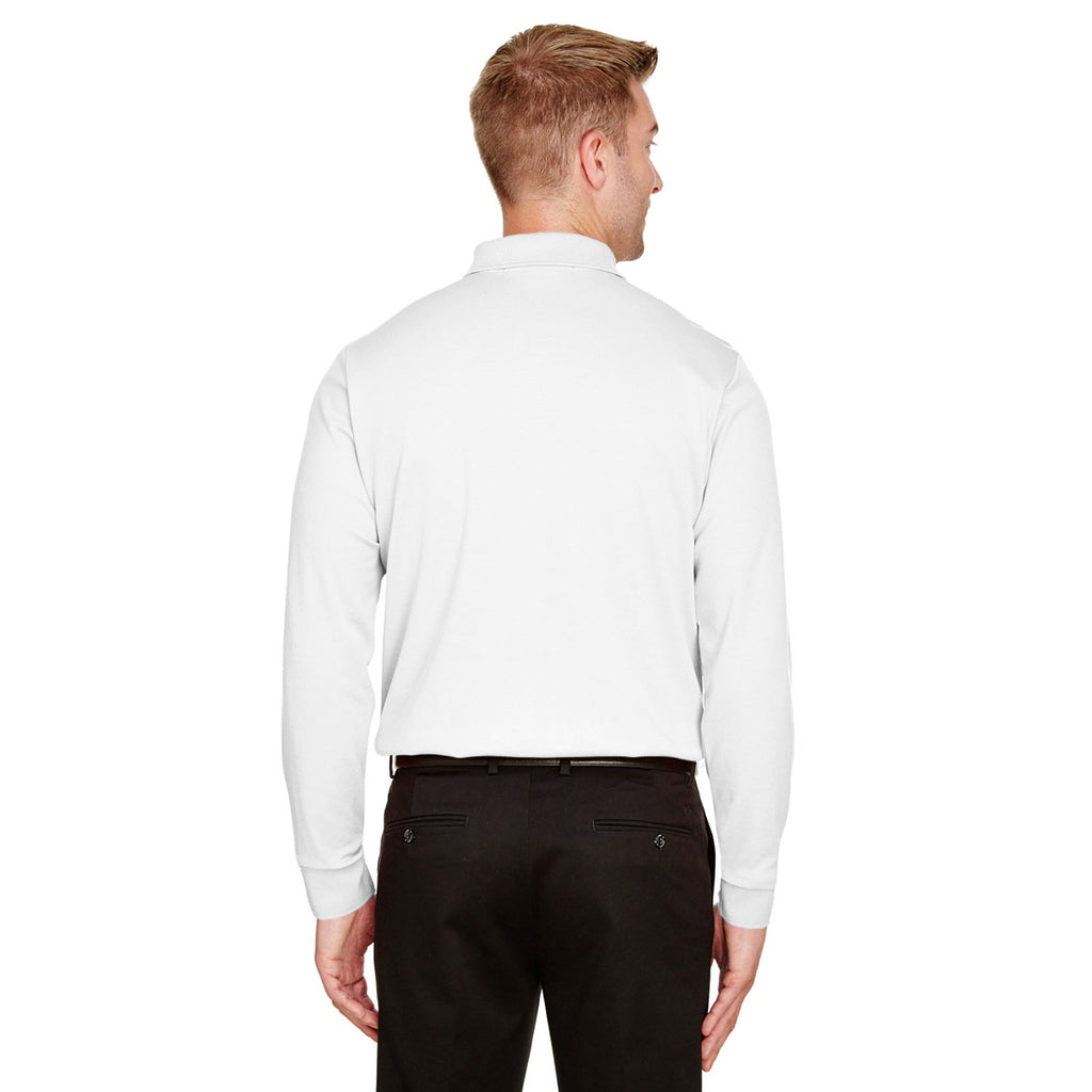 Devon & Jones Men's White CrownLux Performance Plaited Long Sleeve Polo