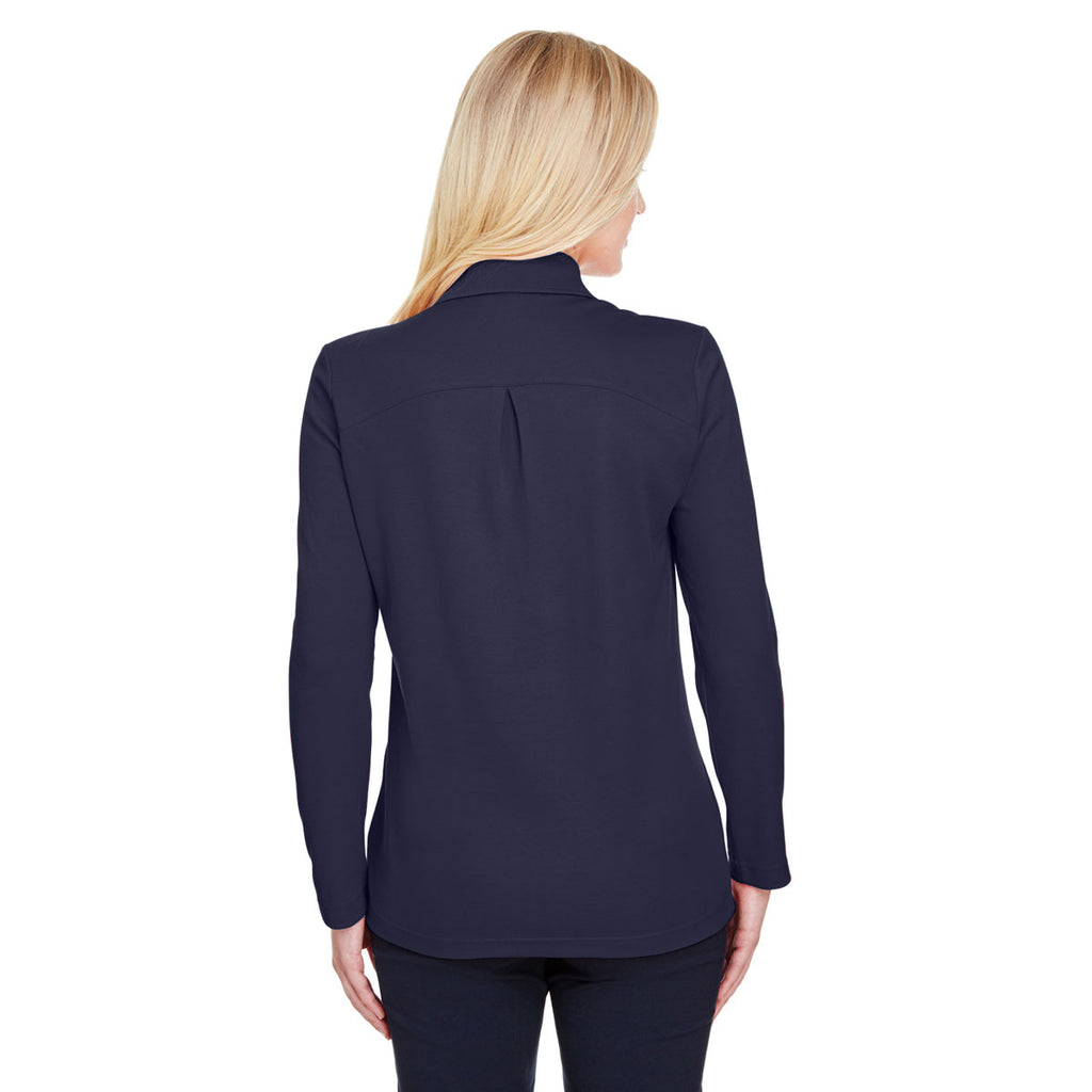 Devon & Jones Women's Navy CrownLux Performance Plaited Long Sleeve Polo