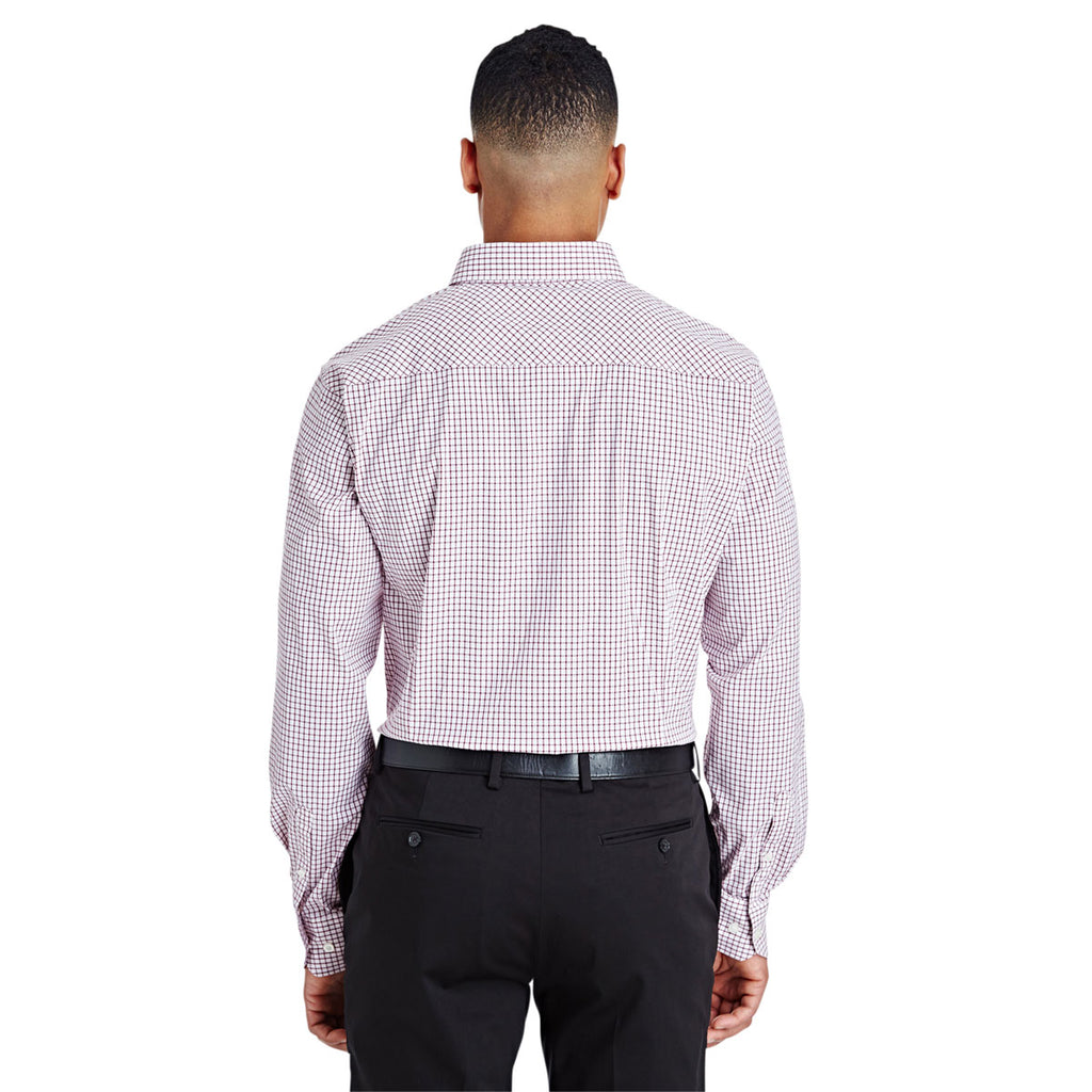 Devon & Jones Men's Burgundy/White CrownLux Performance Micro Windowpane Shirt