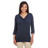 Devon & Jones Women's Navy Perfect Fit Y-Placket Convertible Sleeve Knit Top