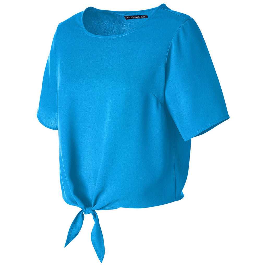 Devon & Jones Women's Ocean Blue Perfect Fit Tie-Front Blouse