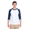 Gildan Unisex White/Navy 5.3 oz. 3/4-Raglan Sleeve T-Shirt