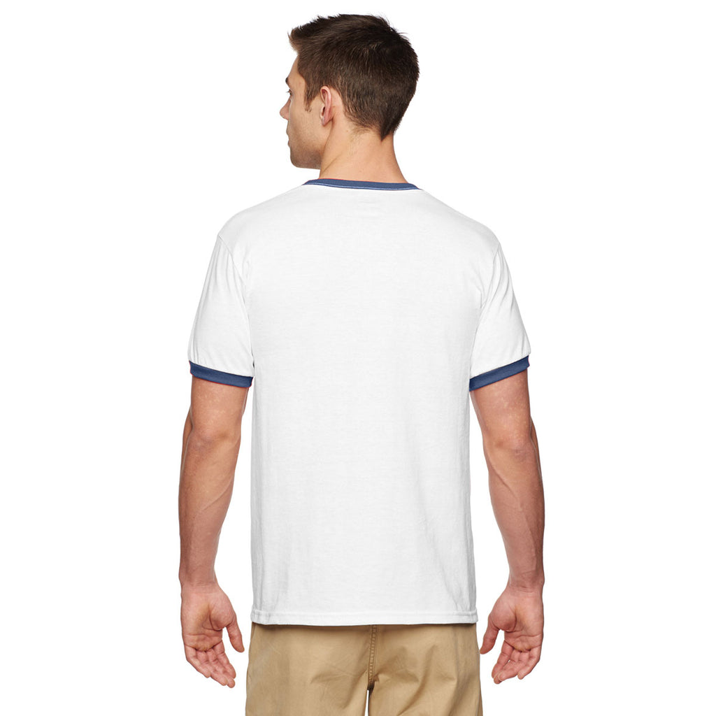 Gildan Unisex White/Navy 5.5 oz. Ringer T-Shirt