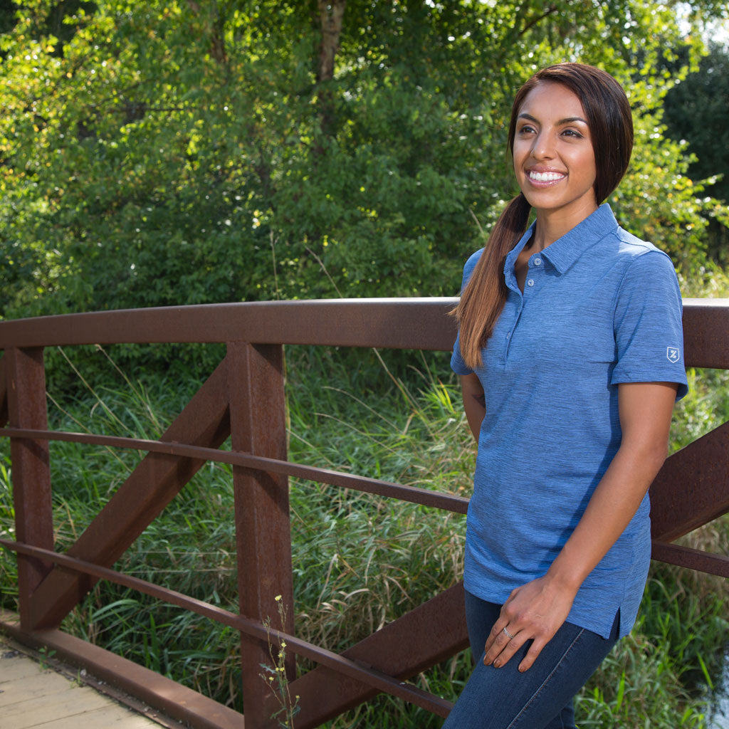 Zusa 3 Day Women's Vivid Blue/Navy Heather Stripe Polo