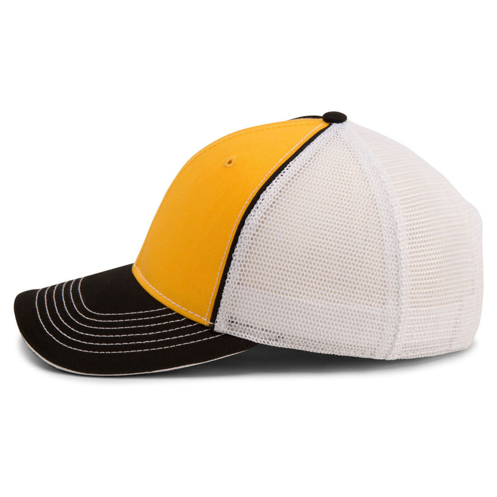 Paramount Apparel Ath Gold/Black/White Piped Fine Mesh Cap