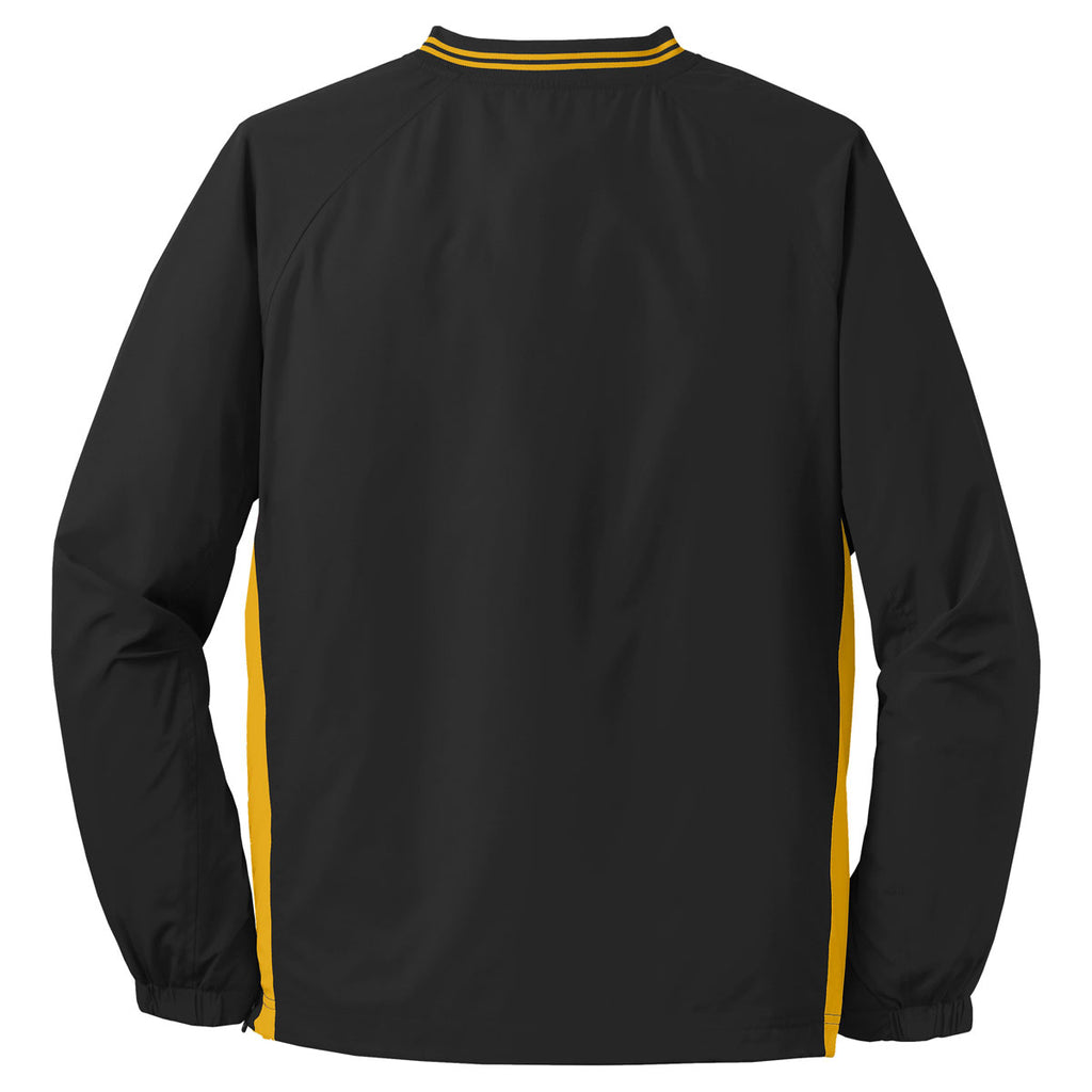 Sport-Tek Men's Black/ Gold Tipped V-Neck Raglan Wind Shirt