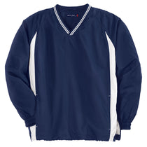 Sport-Tek Men's True Navy/White Tipped V-Neck Raglan Wind Shirt