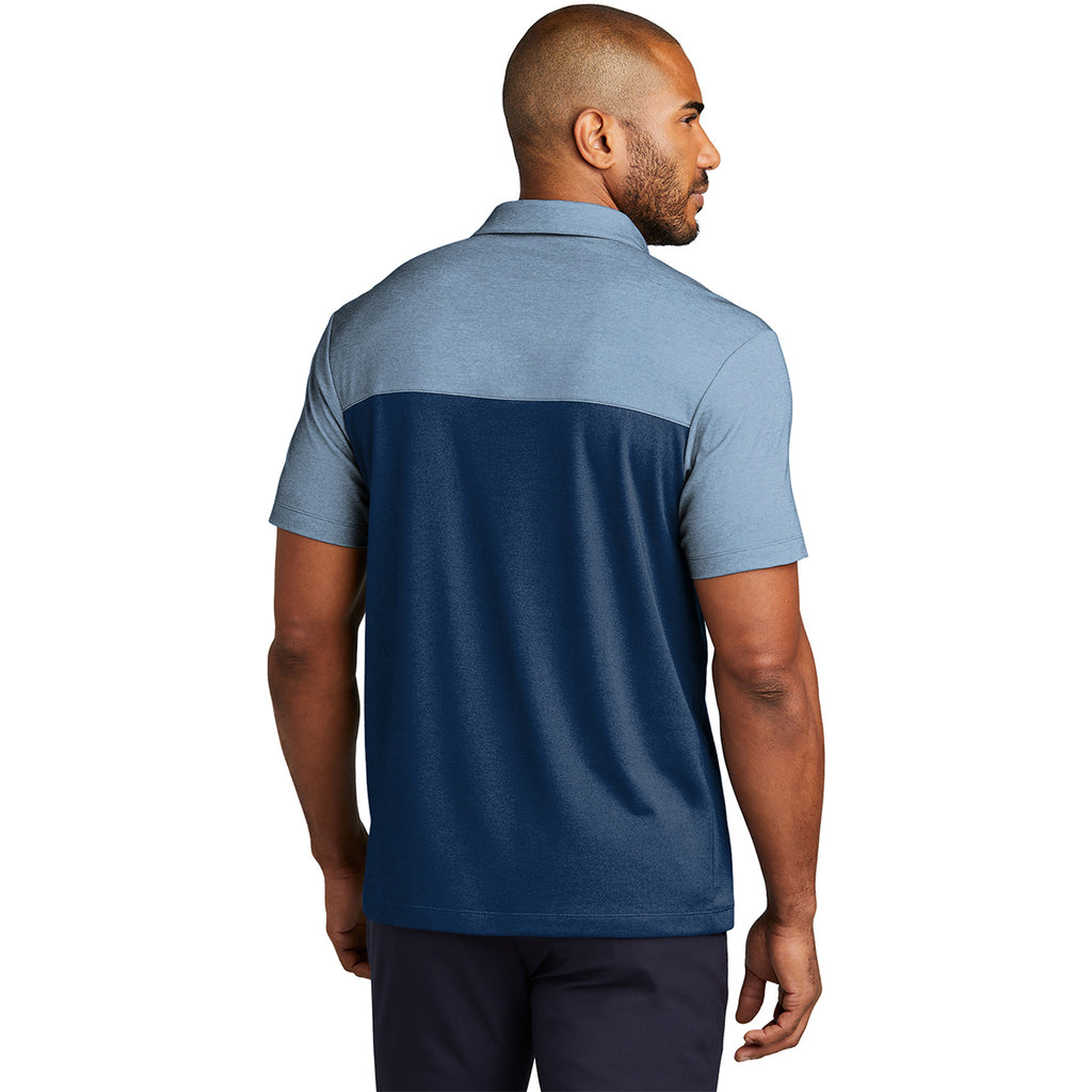 Port Authority Men's Aegean Blue/ Aegean Blue Heather Fine Pique Blend Blocked Polo