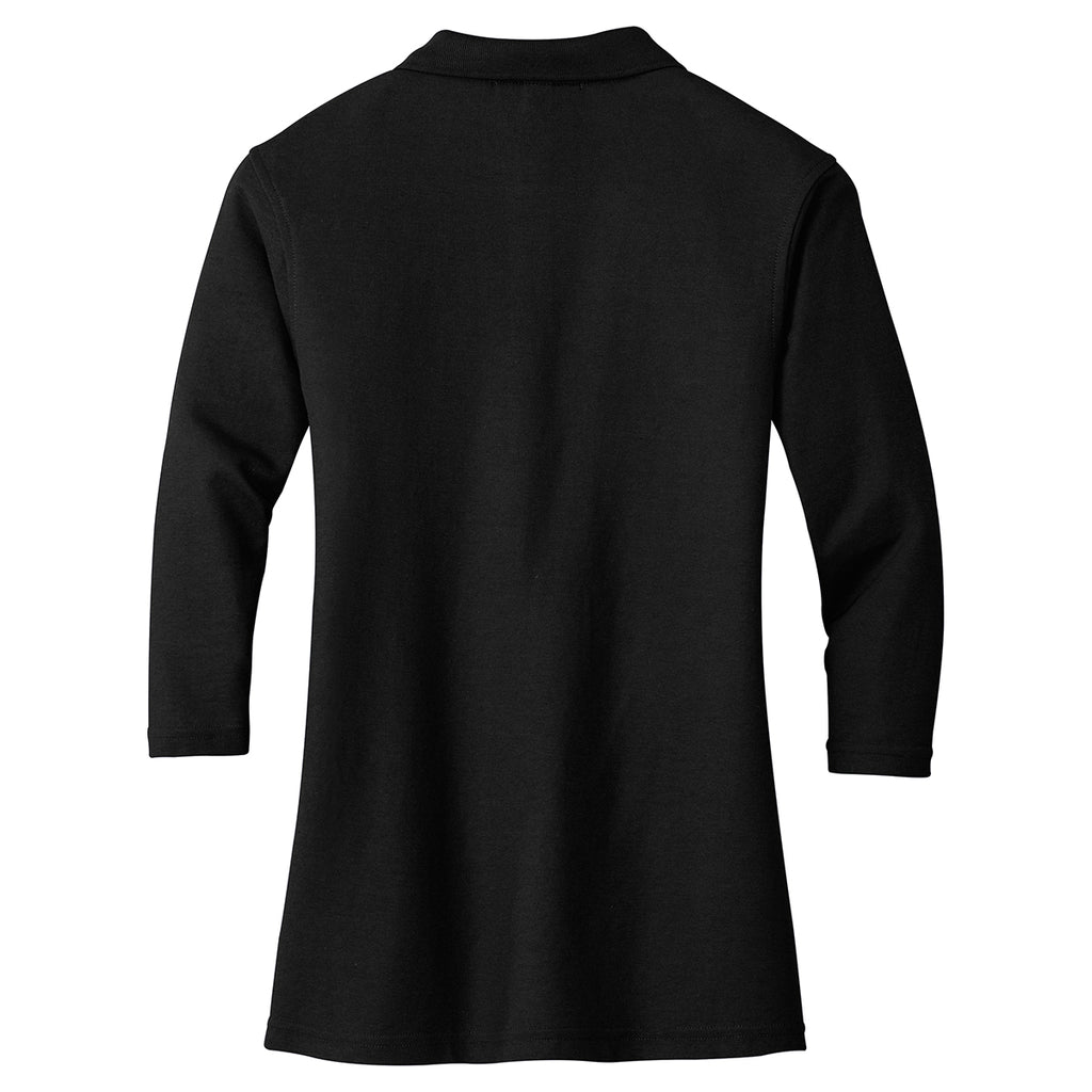 Port Authority Women's Black Silk Touch 3/4-Sleeve Polo