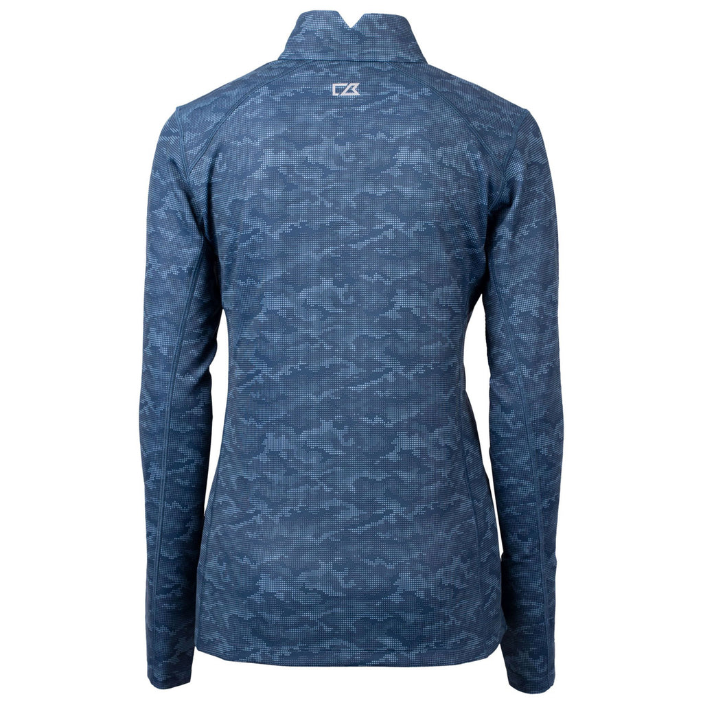 Cutter & Buck Women's Navy Blue Traverse Camo Print Stretch Quarter Zip Pullover