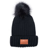 Leeman Black Knit Beanie with Fur Pom Pom