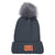 Leeman Grey Knit Beanie with Fur Pom Pom