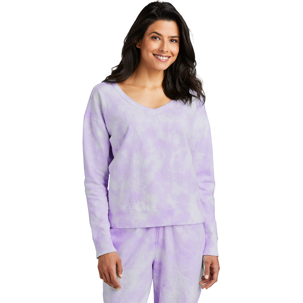 Port & Company Women's Amethyst Beach Wash Cloud Tie-Dye V-Neck Sweatshirt