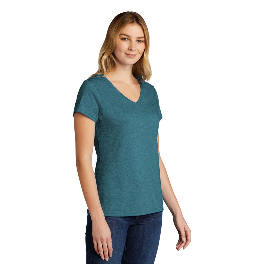 Port & Company Women's Vivid Teal Heather Tri-Blend V-Neck Tee