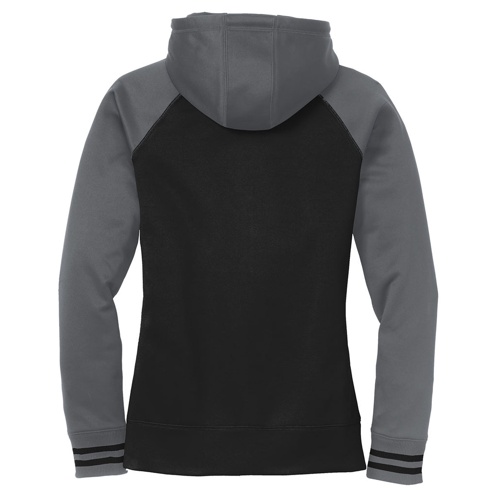 Sport-Tek Women's Black/Dark Smoke Grey Sport-Wick Varsity Fleece Full-Zip Hooded Jacket