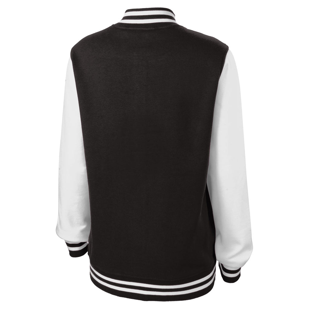 Sport-Tek Women's Black/White Fleece Letterman Jacket