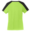 Sport-Tek Women's Lime Shock/ Black PosiCharge Competitor Sleeve-Blocked V-Neck Tee