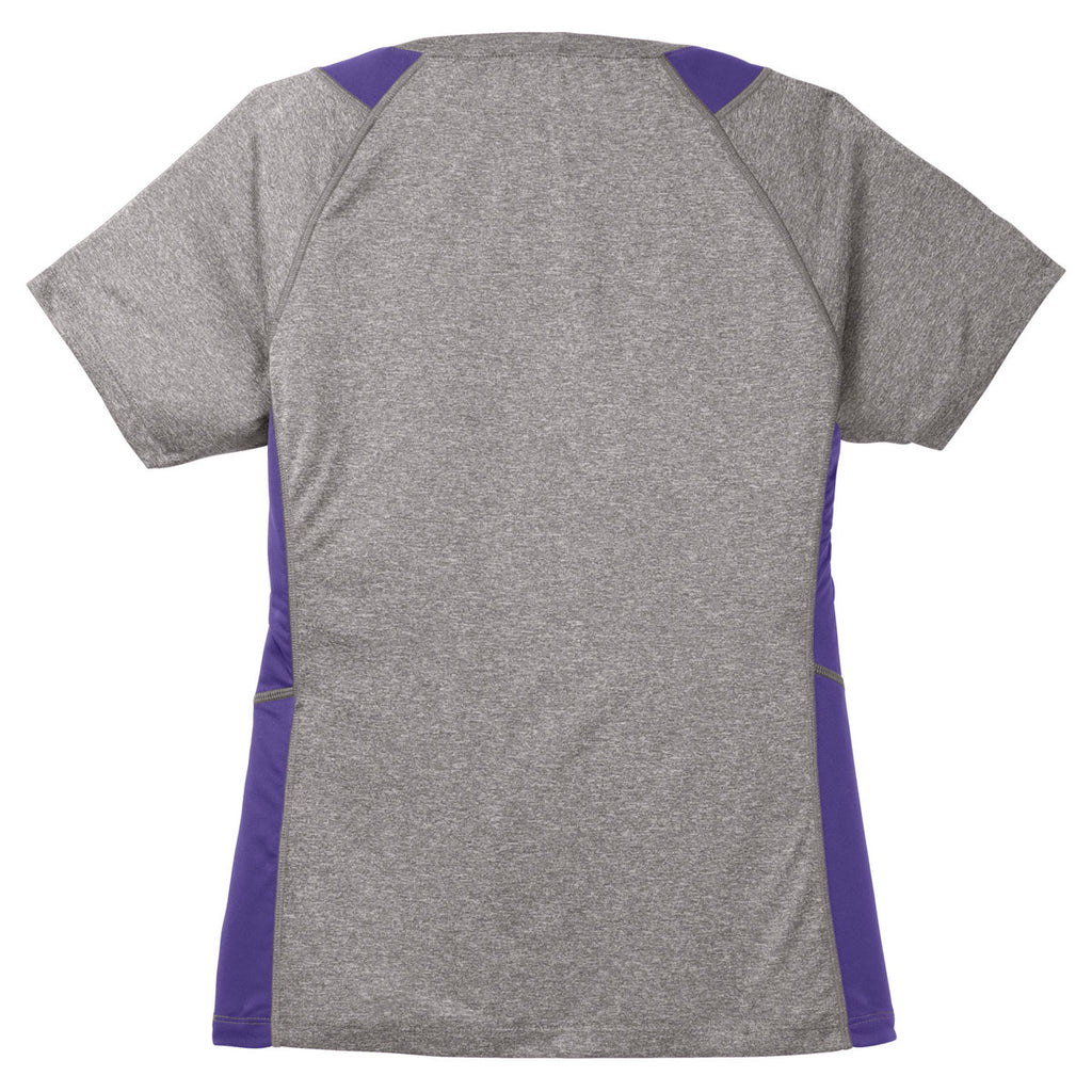 Sport-Tek Women's Vintage Heather/Purple Heather Colorblock Contender V-Neck Tee