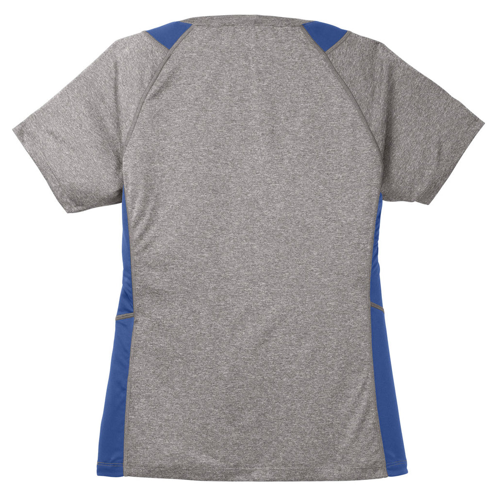 Sport-Tek Women's Vintage Heather/True Royal Heather Colorblock Contender V-Neck Tee