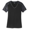 Sport-Tek Women's Black/Iron Grey CamoHex Colorblock V-Neck Tee