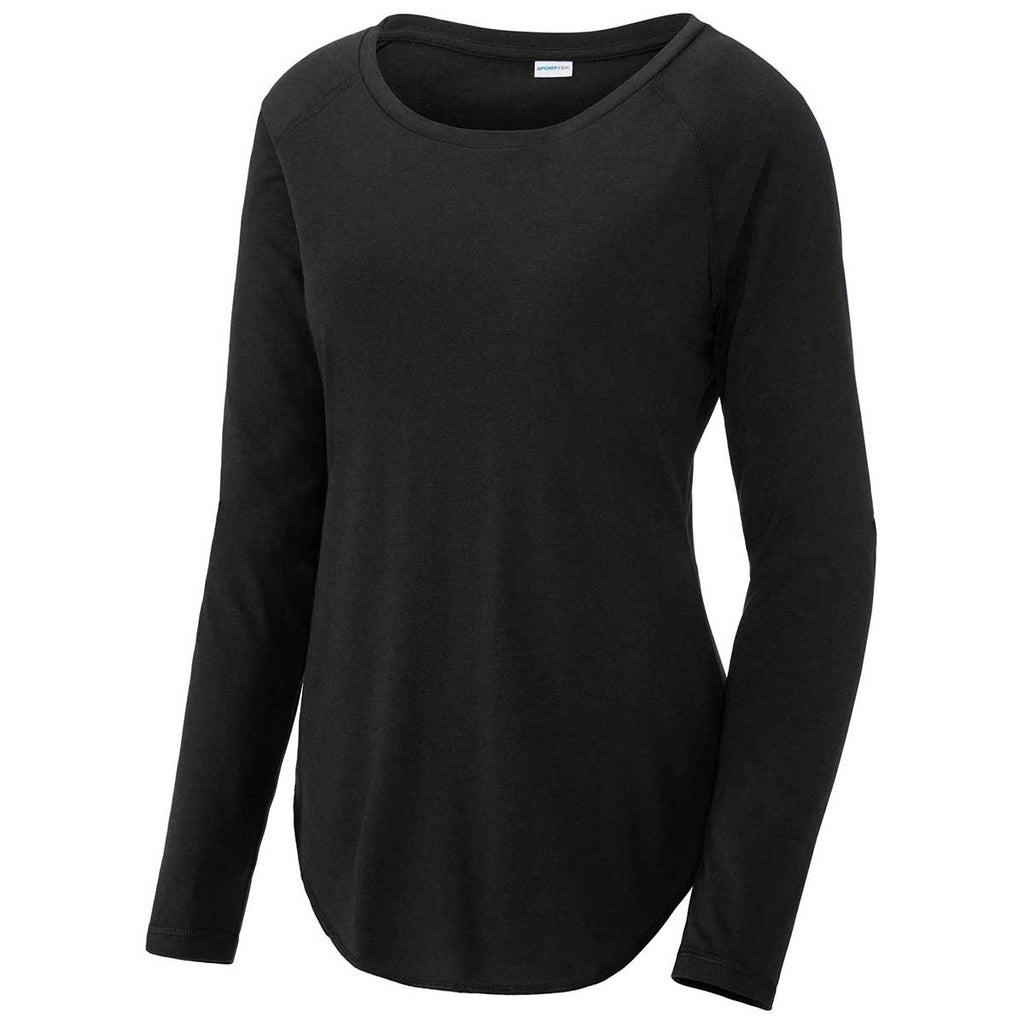 Sport-Tek Women's Black Triad Solid PosiCharge Long Sleeve Tri-Blend Wicking Scoop Neck Raglan Tee