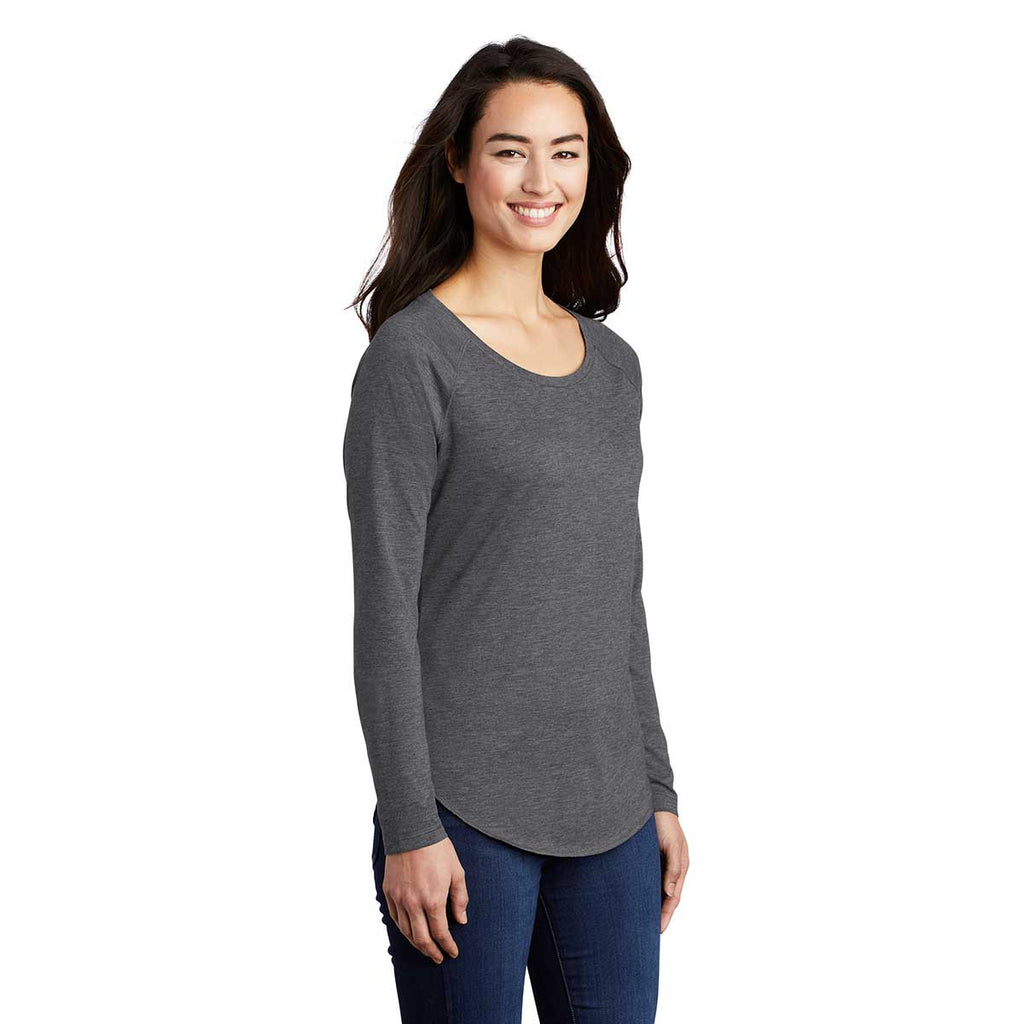 Sport-Tek Women's Dark Grey Heather PosiCharge Long Sleeve Tri-Blend Wicking Scoop Neck Raglan Tee