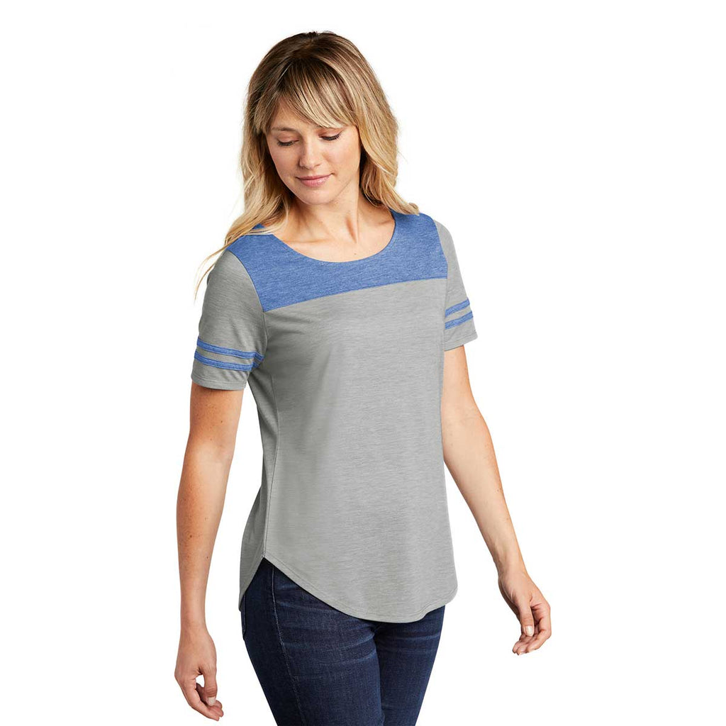 Sport-Tek Women's True Royal Heather/Light Grey Heather PosiCharge Tri-Blend Wicking Fan Tee