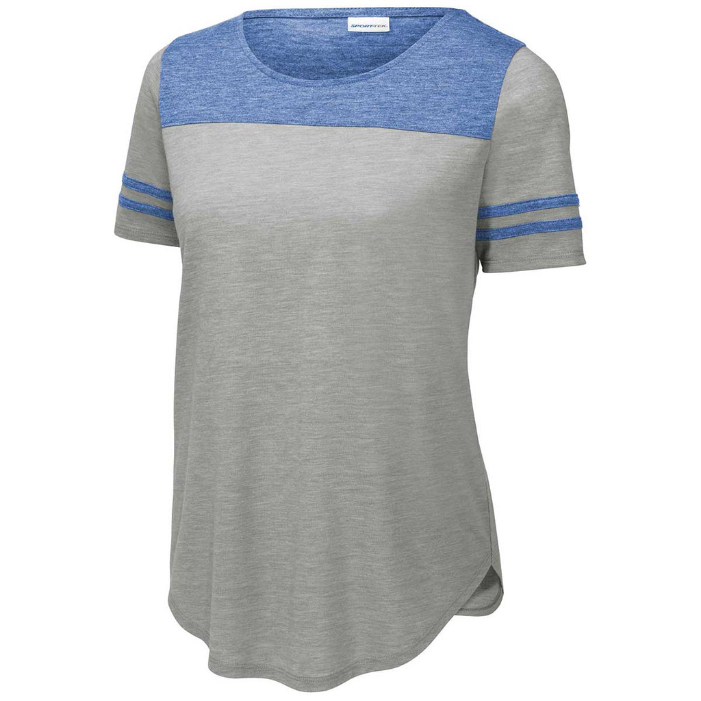 Sport-Tek Women's True Royal Heather/Light Grey Heather PosiCharge Tri-Blend Wicking Fan Tee