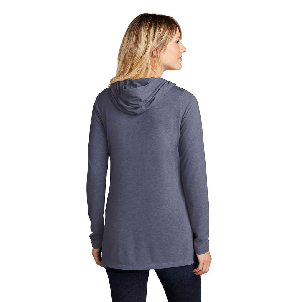 Sport-Tek Women's True Navy Heather Posicharge Tri-Blend Wicking Long Sleeve Hoodie