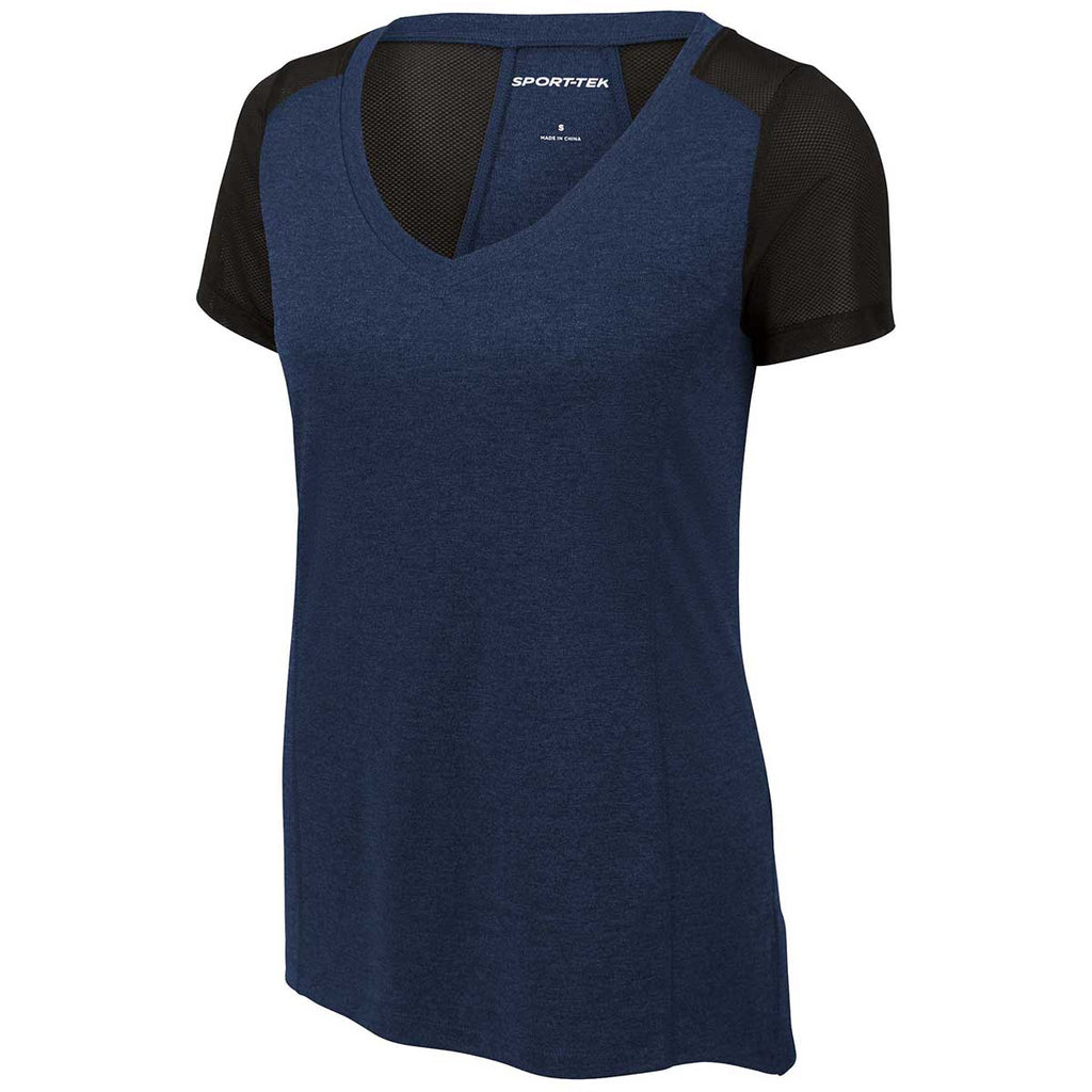 Sport-Tek Women's Dark Royal Heather/Black Endeavor Short Sleeve Tee