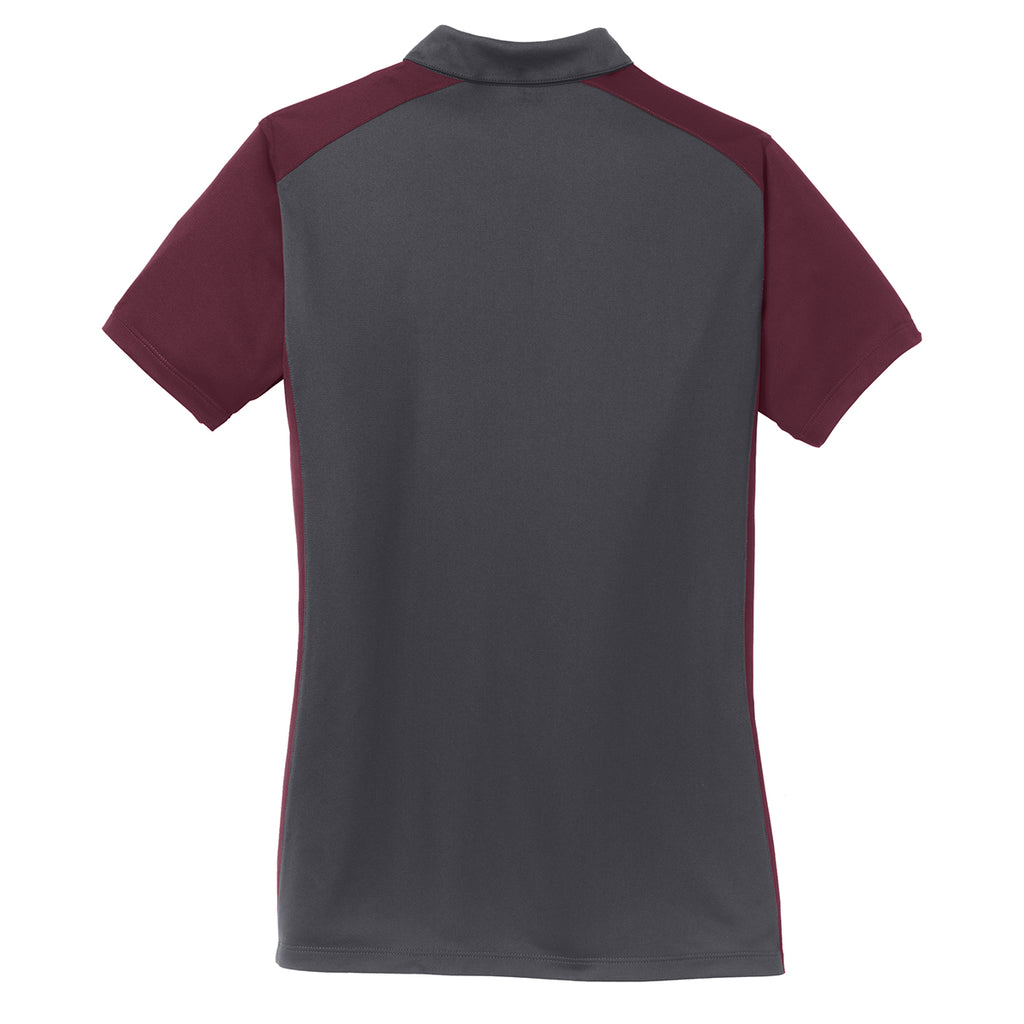 Sport-Tek Women's Iron Grey/Maroon Colorblock Micropique Sport-Wick Polo