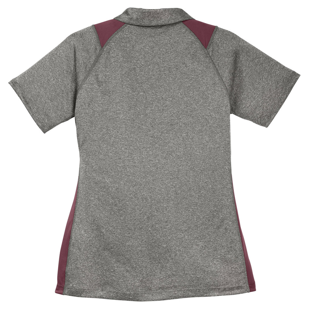 Sport-Tek Women's Vintage Heather/Maroon Heather Colorblock Contender Polo